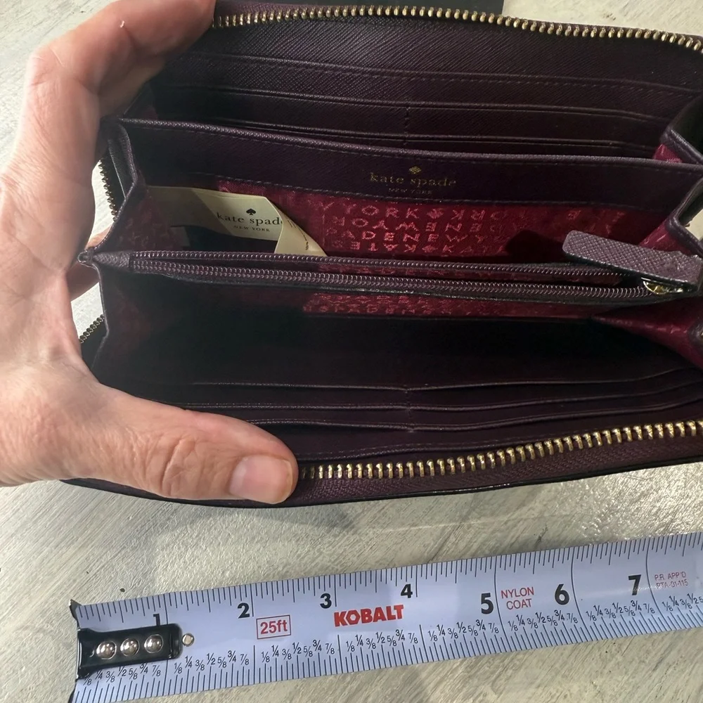 kate spade Plum Zip-Around Saffiano Wallet with Gold Hardware-NWOT